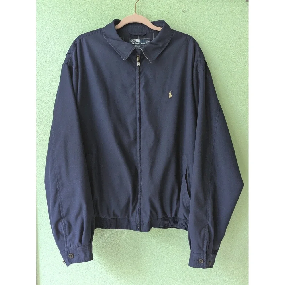 Polo Ralph Lauren Mens XXL Navy Blue Harrington Windbreaker Jacket Windowpane